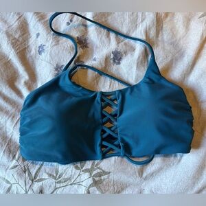 Express Lace Up Crisscross Strap Bikini Swim Top in Teal